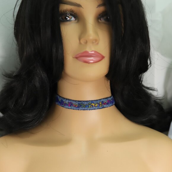 Blue Lace Choker Fancy Flower chokers adjustable (#7) - Picture 4 of 12
